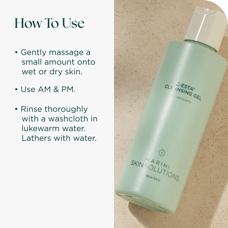Marini SkinSolutions C-ESTA Cleansing Gel - Vitamin C Face Cleanser with DMAE - Cruelty Free - Made in the USA - 6 fl oz