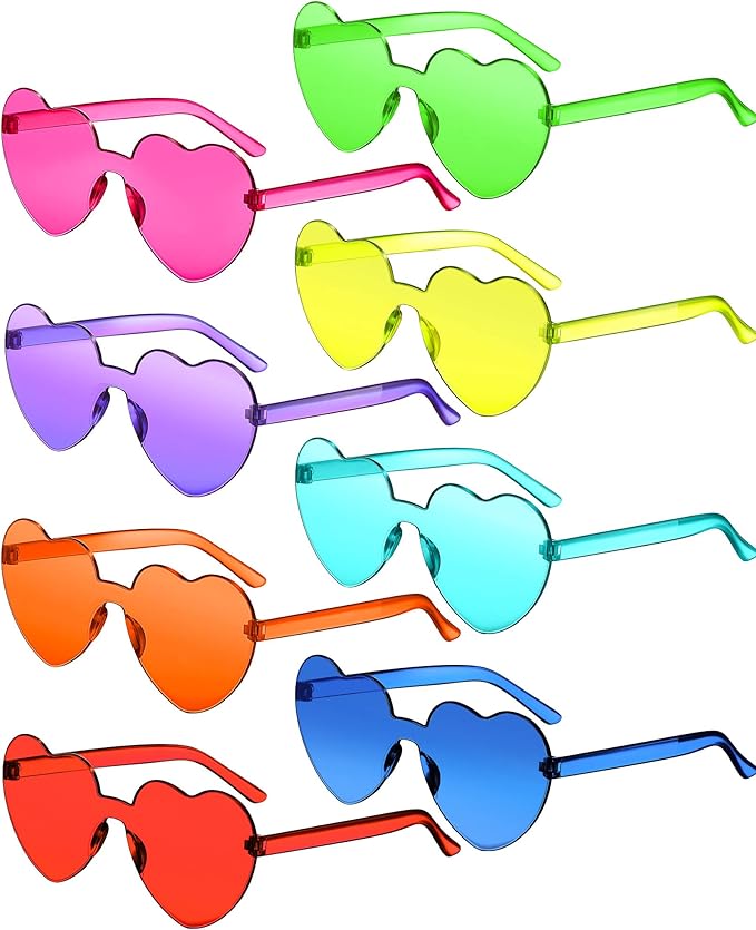 Frienda 8 Pairs Heart Shaped Sunglasses for Women Rimless Heart Glasses Candy Color Sunglasses for Party Favor