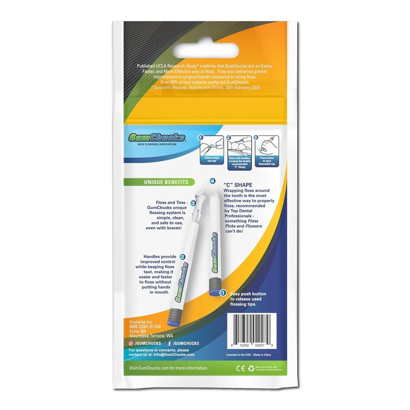 GumChucks Refill Tips - Floss Picks for Braces & Tight Teeth – Reusable Dual Handle Flosser – No Hands in Mouth - Easy for Kids, Adults & Seniors (90 Tips)
