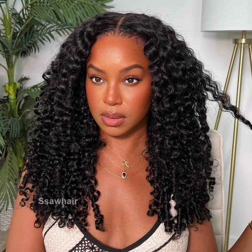 Ssawhair Water Curly Crochet Human Hair Knotless Pre-Separated Deep Curly Virgin Human Hair Pre-Looped Reusable Feather Crochet Hair Extensions 20Inch 60g 50Strands