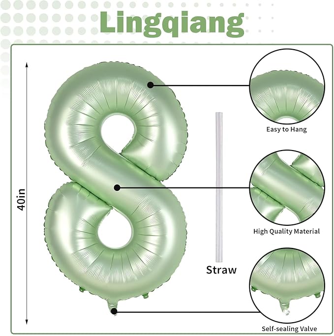 80th Birthday Balloons Sage Green for Women, 40 Inch Giant Olive Green Foil Number 80 Balloons Self Inflating, Green Digit 8 & 0 Helium Balloons for 80th Anniversary Jungle Party Decorations Supplies