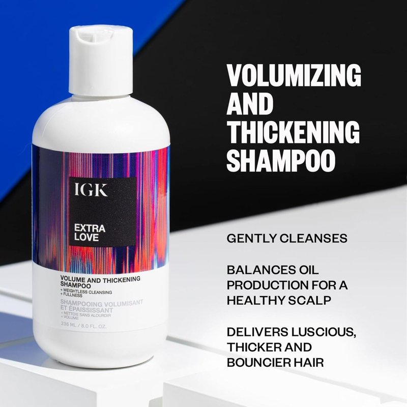 IGK EXTRA LOVE Volume & Thickening Shampoo | Lightweight + Supports Scalp + Balance Oil | Vegan + Cruelty Free | 8 Oz