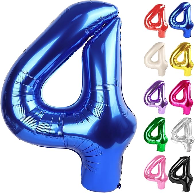 Metallic Blue Number 4 Balloon 40 Inch, 4 Balloon Number, 4th Birthday Decorations, Navy Blue Party Supplies for Boys Girls