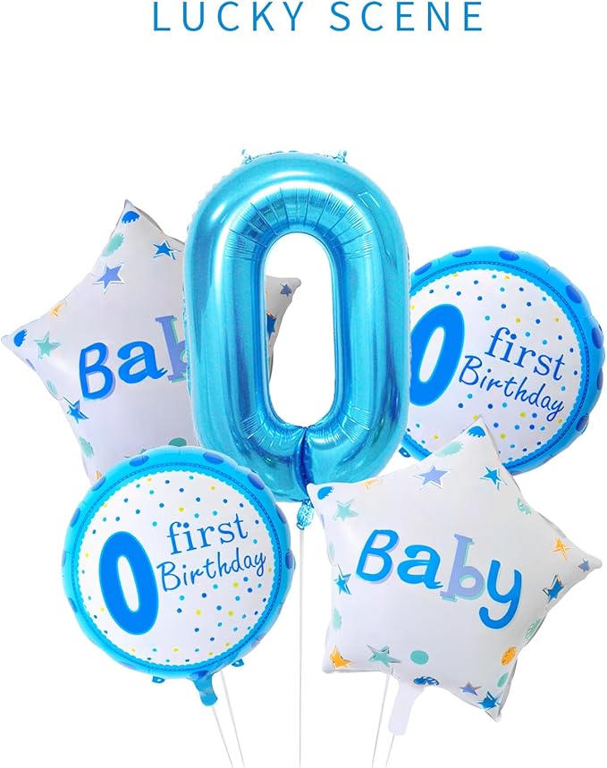 Blue 0 Number Balloon, 40 Inch, Premium Mylar, Reusable, for Birthday Party Decoration