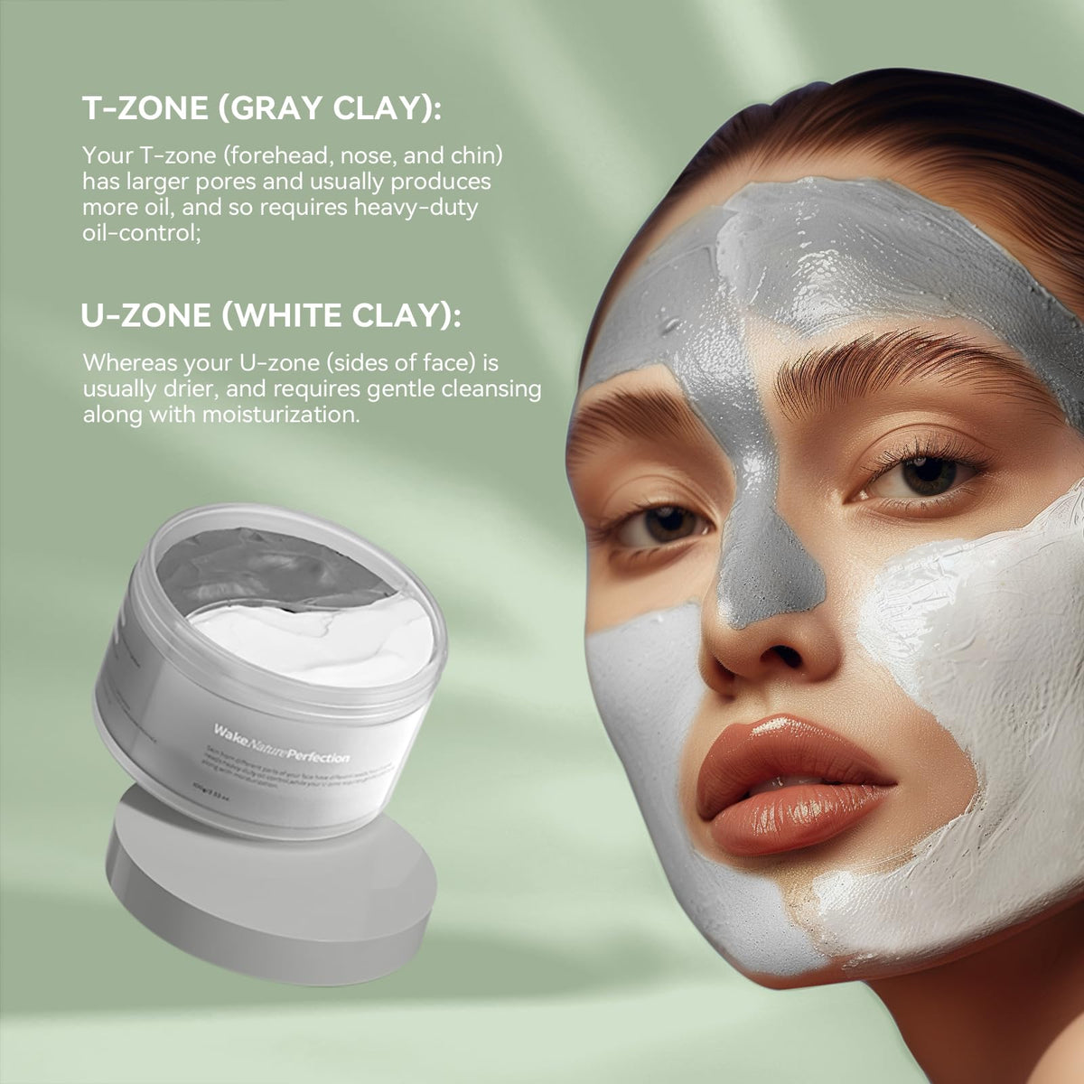 WNP Duo Cleansing Clay Mask with Niacinamide & Hyaluronic Acid – Deep Pore Cleanser for T-Zone & U-Zone, Blackhead Remover, Hydrating & Oil-Control Face Mask, 3.53oz