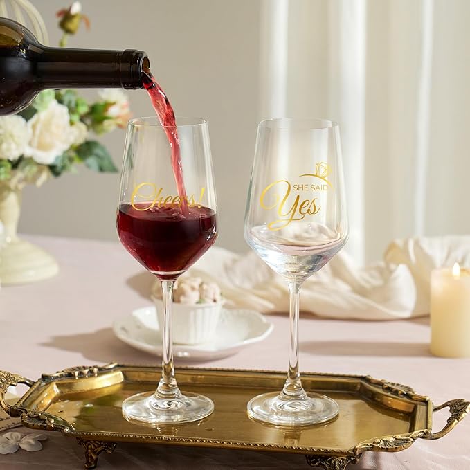 AW BRIDAL Wedding Enagagement Gifts Wine Glasses Set of 2 for Fiance and Fiancee, Bridal Shower Bachelorette Gifts for Bride and Groom to Be, Wine Glass Gift Basket for Newly Engaged Couple 2026