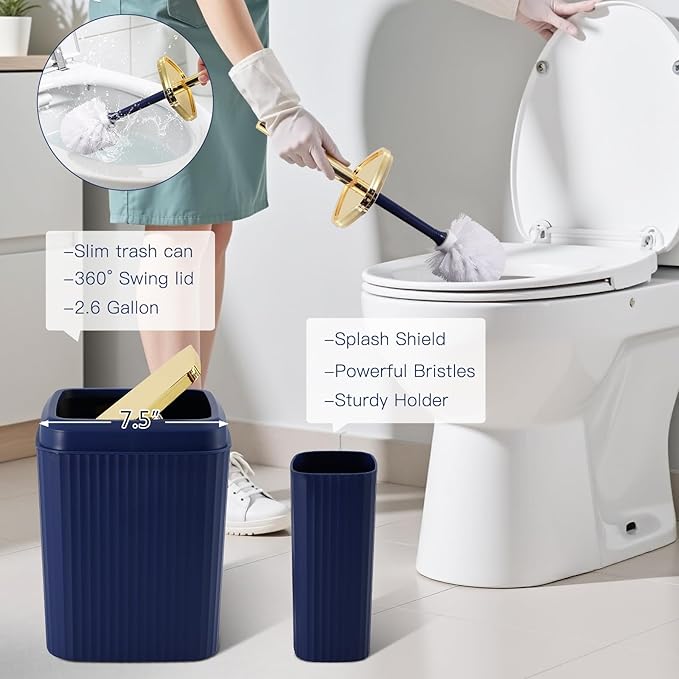 32PC Bathroom Sets with Shower Curtain and Rugs-Navy Blue Bathroom Accessories,Non Slip Bathroom Rugs Set with Toilet Lid Cover, Waterproof Shower Curtain, 3PC Soap Dispenser with Trash Can
