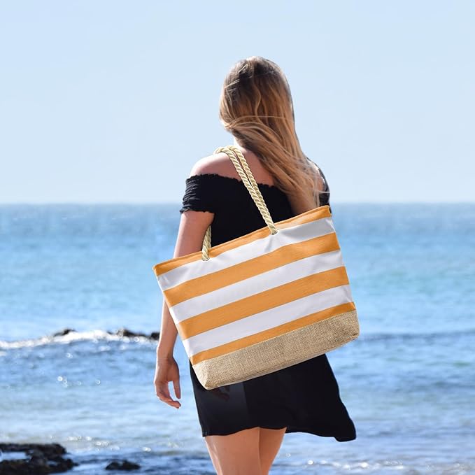 Becokan Beach Bags for Women Large Canvas Beach Tote Bag Beach Bags Waterproof Sandproof Swim Pool Bag Travel Essentials