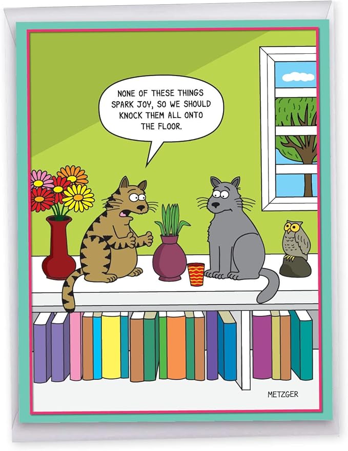 NobleWorks Extra Large Hilarious Birthday Greeting Card From Us 8.5 x 11 Inch with Envelope (1 Pack) Oversize Jumbo Bday Cat Spark Joy J7297BDG-US