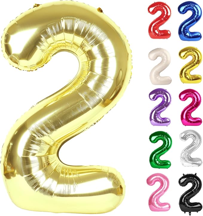Champagne Gold Number 2 Balloon 40 Inch, White Gold 2 Balloon Number, 2nd Birthday Decorations for Baby Girls Boys Toddlers