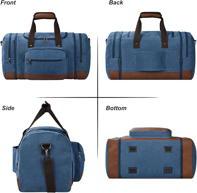 Litvyak Duffle Bag for Travel, 50L Canvas Travel Duffel Bags Overnight Weekend Gym Carry On Luggage Bag for Men & Womenn(Blue+Toiletry Bag)