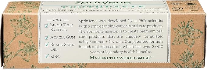 SprinJene Natural Toothpaste – Fluoride Free Clove & Mint Toothpaste for Healthy Gums & Fresh Breath – Gum Care with Patented Black Seed Oil & Zinc – Made in The USA (1 Pack)