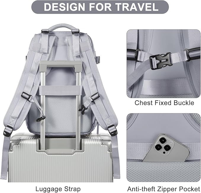 coofay Travel Backpack Carry On Flight Approved For Women Men Personal Item Backpack Carry On Bags For Airplanes Backpack For Travel With Shoe Compartment Grey