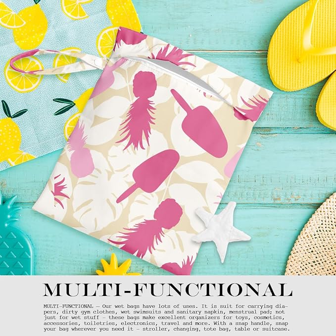 Wet Bag, Wet Dry Bag, Wet Bag for Swimsuit, Travel, Beach, Pool, Diapers, Dirty Yoga Gym Clothes, Makeup Bag, Waterproof Tropical Palm Leaves Decor Jungle Palm Leaf Favors