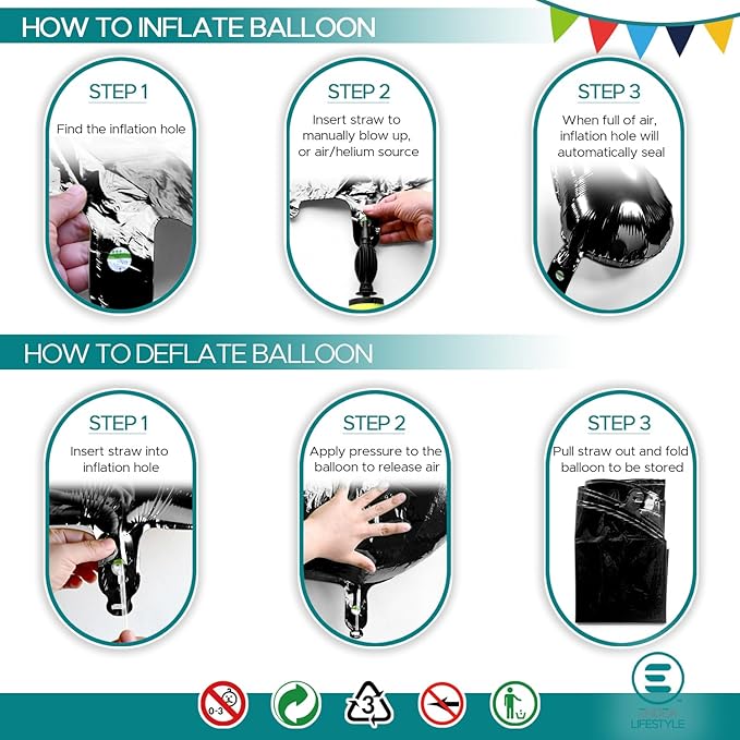 40 Inch Large Black Number Celebration and Decoration Balloon for Birthday Parties, Graduations, Anniversaries, Weddings, Photo Shoots, Special Events - Helium Foil Mylar (Black Number 3)