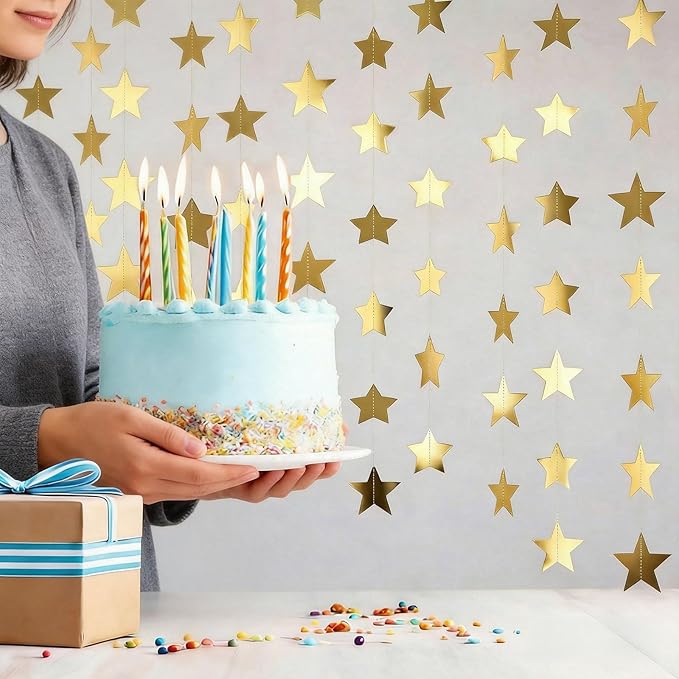 JOYIT 78ft Gold Star Garland – 6 Pack Shiny Party Decorations Banners for Birthday, Wedding, Baby Shower, Graduation & Holiday Backdrops (Gold Star)