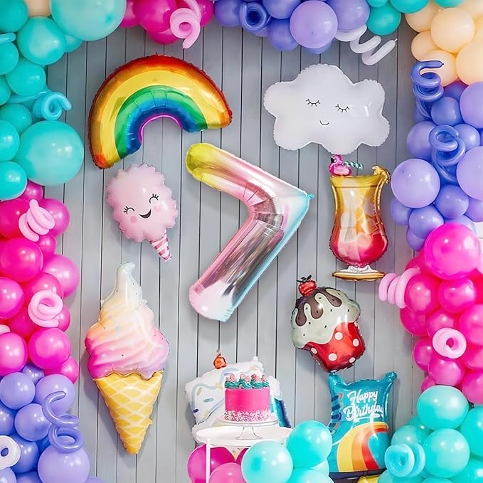 Rainbow Number Balloons Birthday Balloons - Giant Number 7 Balloon 40 inch, Numbers Balloon Birthday Decorations, Rainbow Party Supplies for Baby Shower