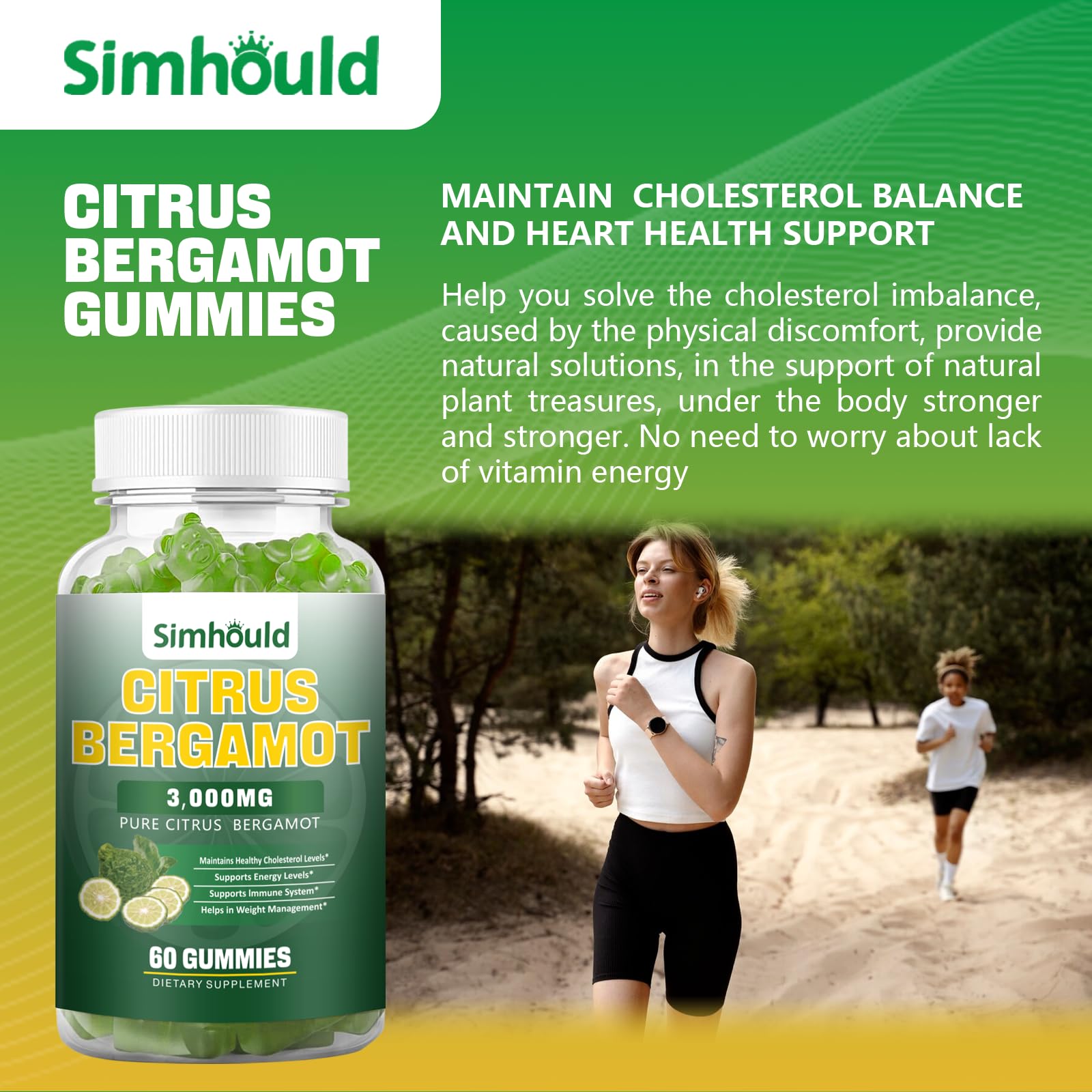 2 Pack Citrus Bergamot Gummies -3000MG Citrus Bergamot Extract Cholesterol Lowering Supplement for lmmune Support Healthy Anti-Aging, Hight Cholesterol Vegan Gummy 120 Counts Lime Flavor