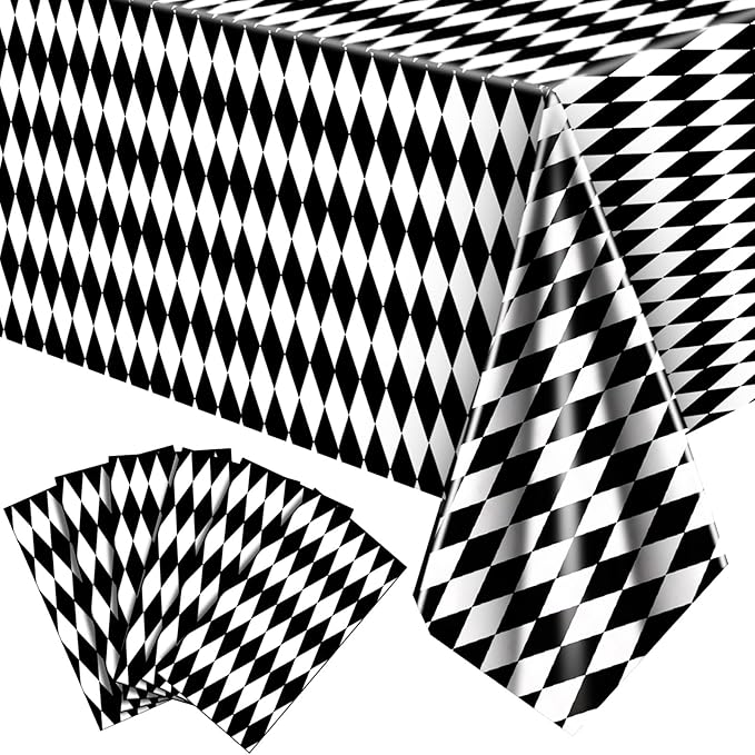 Irenare 6 Pieces Black and White Checkered Tablecloth Gingham Tablecover Disposable Plastic Tablecloth Spring Picnic Tablecover for Spring Birthday Party Sock Hop Holiday Party Decor 54 x 108 Inches