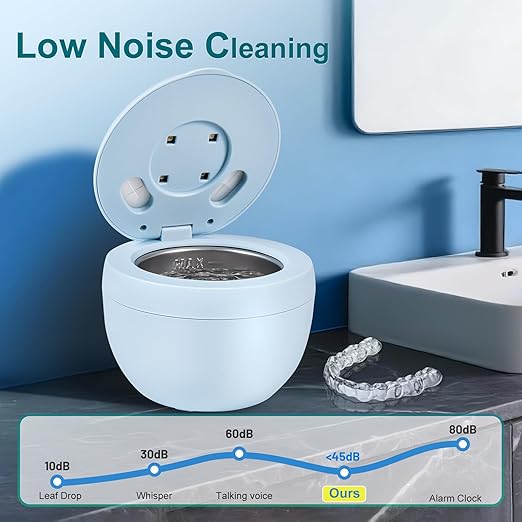 Ultrasonic Retainer Cleaner, Retainer Cleaner Machine Denture Cleaning Pod for Mouth Guards|Aligners|Braces|Toothbrush Heads|Jewelry, 45kHz with Digital Timer