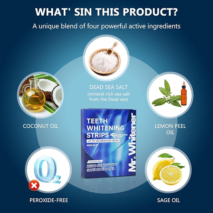 Teeth Whitening Strips, Professional Tooth Whitening Kits: 44 Strips 22 Packs Teeth Whitening Strips, Dentist-Approved, Peroxide-Free, Enamel Safe, Sensitivity Free Formula