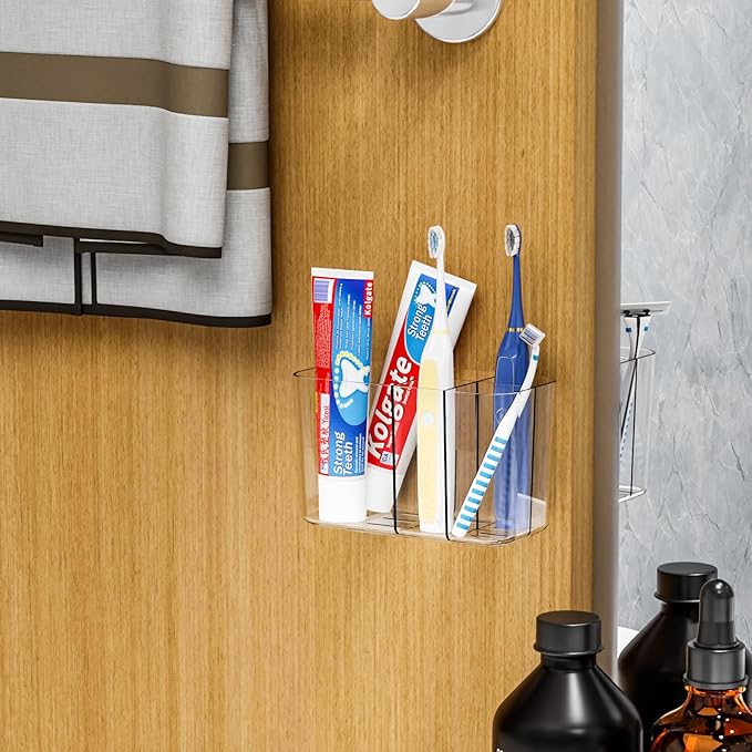 Electric Toothbrush Holder for Bathroom Countertop and Wall Mounted with Adhesive,5 Slots Family Size Clear Tooth Brush and Paste Holder & Stand,Cute Kids Tooth Rush Holders and Toothpaste Organizer