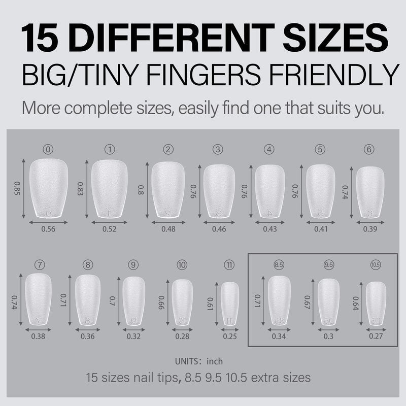 AILLSA Short Coffin Nail Tips 450pcs Soft Full Cover Gel Nail Tip Matte Pre-filed Press On False Nails Tips Fake Extension Gelly Nails Tip for Acrylic Nails Professional With Gift Box （15 Sizes）
