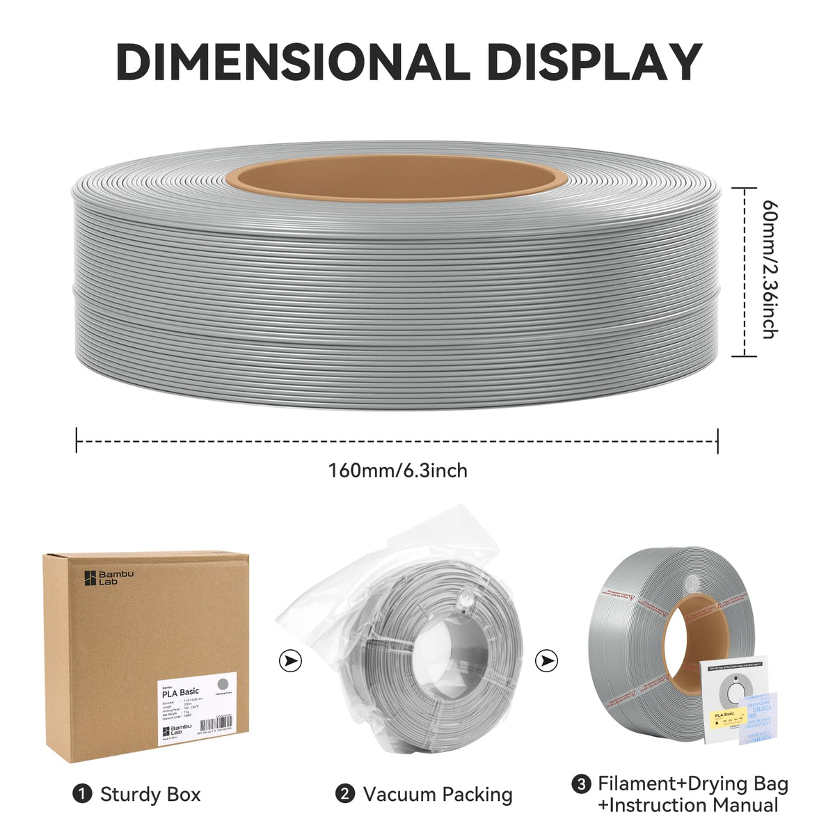 Bamboo PLA Basic Refill Filament 1.75mm 1 KG (2.2lbs) with RFID for Bambu Lab A1/X1/P1 Series 3D Printers,Easy to Print, 3D Printing Filament,No Spool, +/- 0.03mm (Blue Grey 10602)