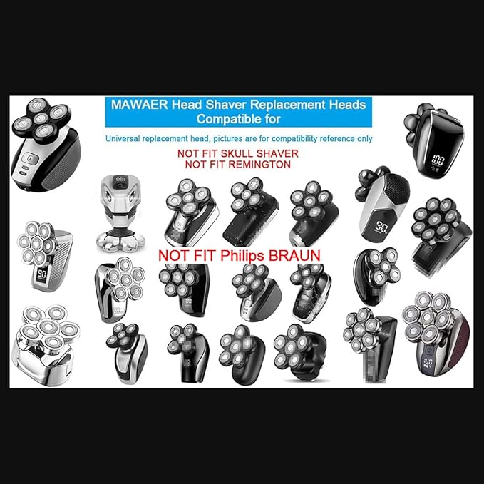 Universal 5 Blades Men's Electric Shaver Replacement Heads (5 Star series) for Head Shaver Universal replacement heads Wet and Dry (5 Blades, Black)