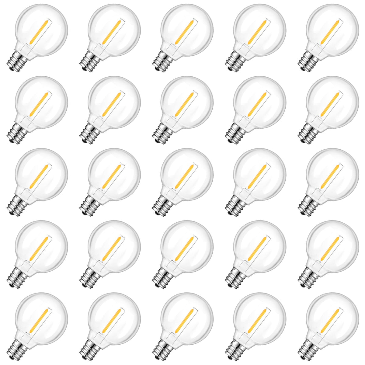 GvvooHome 25 Pack G40 LED Replacement Light Bulbs, Waterproof Clear Globe Light Bulb E12 Screw Base for Outdoor String Lights, Patio Cafe Décor, Dimmable, Warm White