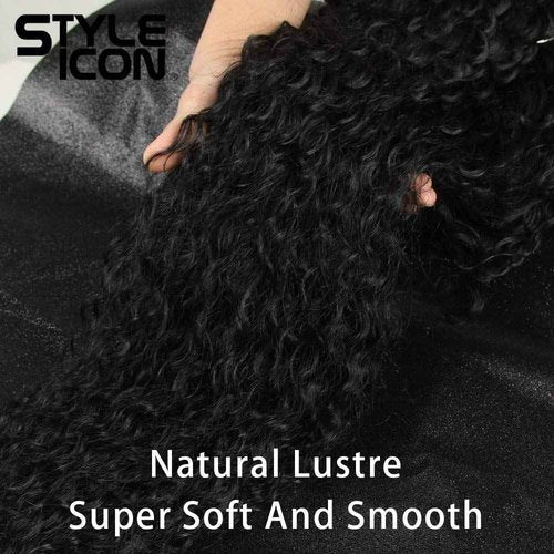 Style Icon Lace Front Wigs 28” Long Curly Wig for Women Black Synthetic Wigs Density 130% Heat Resistant Replacement Wig (28", 1B#)