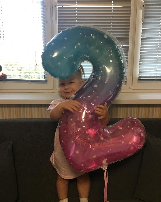 Starry Sky Number 5 Balloon 40 Inch, 5 Balloon Number, 5th Birthday Decorations, Starry Sky Party Supplies for Boys Girls