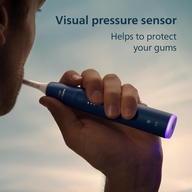 Philips Sonicare 6700 Series Electric Toothbrush - Next-Generation Sonicare Technology, Pressure Sensor, 9 Brushing Settings, SmarTimer, 21-Day Runtime, Travel Case, Navy Blue, HX7413/05