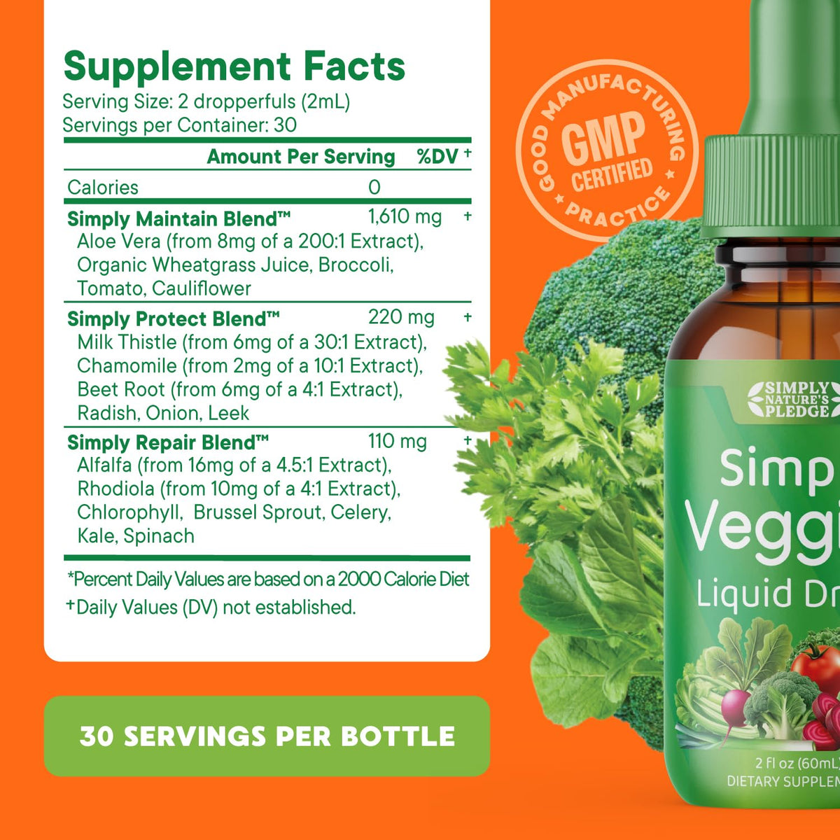 Simply Nature's Pledge - Fruit and Vegetable Supplements - Liquid Drops - Made with Whole Food Superfoods, Packed Vitamins & Minerals - Soy Free - Made in The USA
