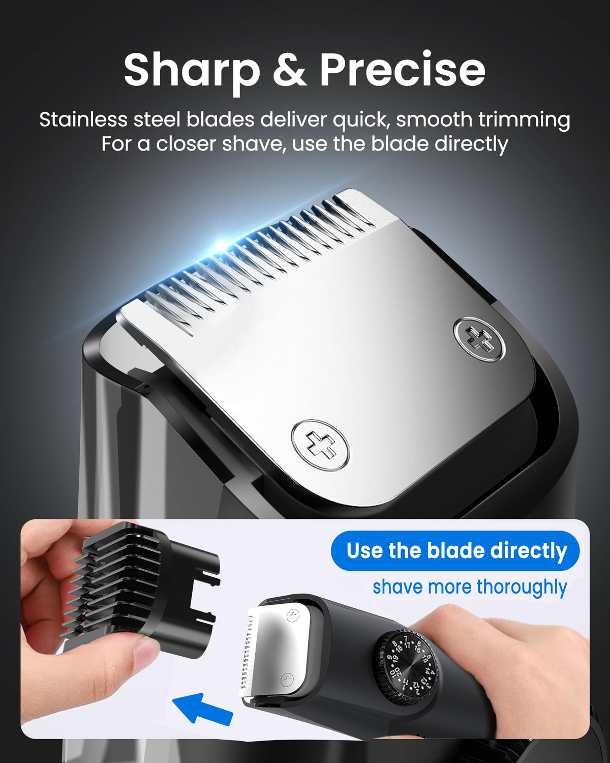 FERRISA Vacuum Beard Trimmer for Men, Rechargeable Mustache Trimmer for Men with Adjustable Length Comb, Cordless Electric Mens Beard Trimmer with Built-in Vacuum for Mustache, Sideburns
