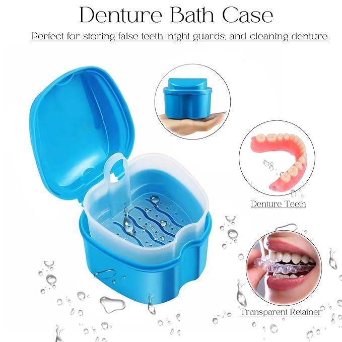 5PCS Denture Bath Case Cup Kit Denture Brush Kit Denture Cleaning Tools with 3 Denture Brushes and 2 Denture Storage Cases with Strainer Basket and Lid, Black and White