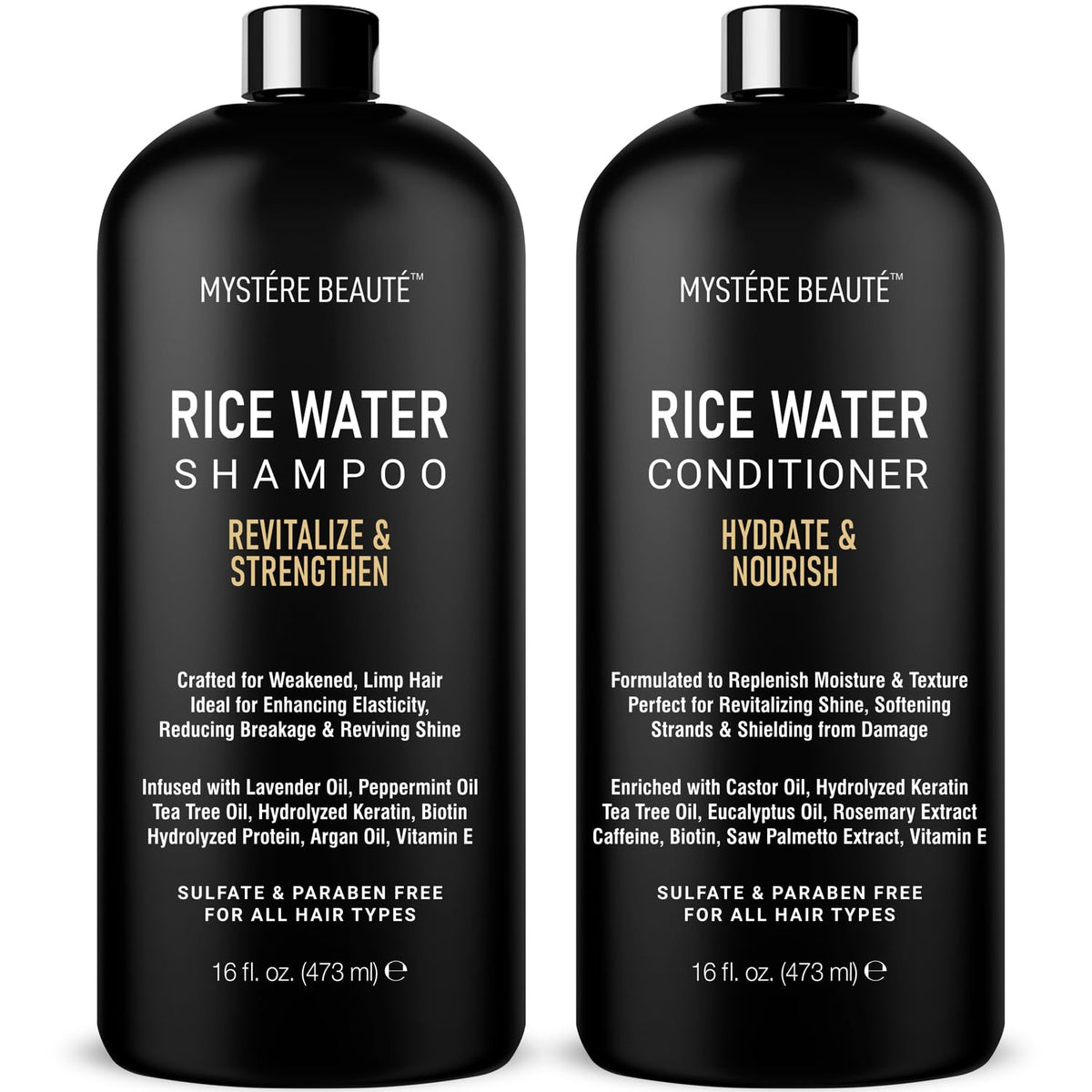 Rice Water Shampoo and Conditioner Set, Sulfate Free - 16 fl oz Each