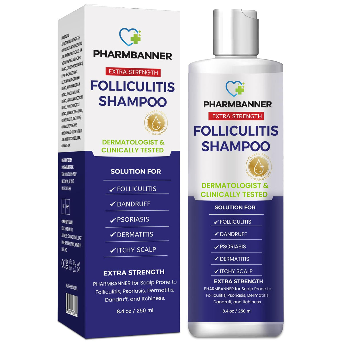 PHARMBANNER Anti-Fungal Shampoo for Folliculitis, Seborrheic Dermatitis, Scalp Psoriasis - Relieves Itchy & Dry Scalp