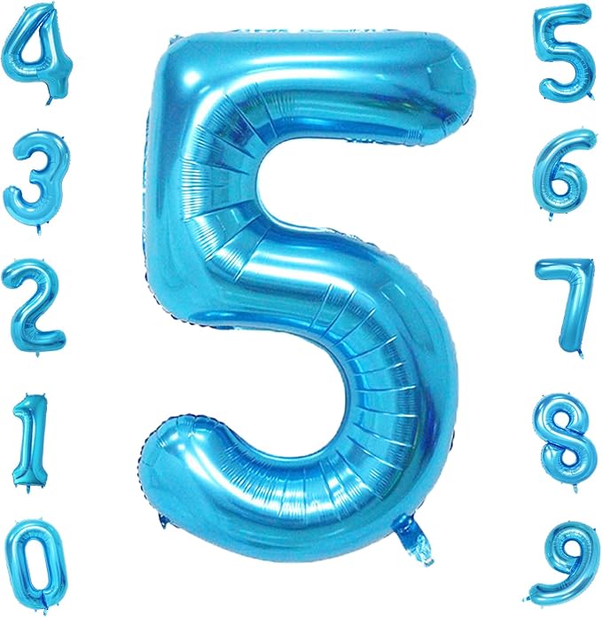 Blue 40 Inch Number 5 Balloon, Mylar Foil Balloon for Birthdays, Anniversaries, Graduation, Party Decoration