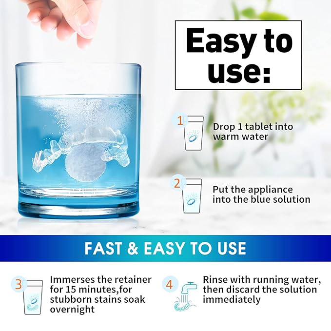 Retainer & Denture Cleaner Tablets - 1 Months Supply (36 pcs) Dental Retainers for Aligner - Mouth & Night Guards - False Teeth Whitening - Removes Odor & Plaque