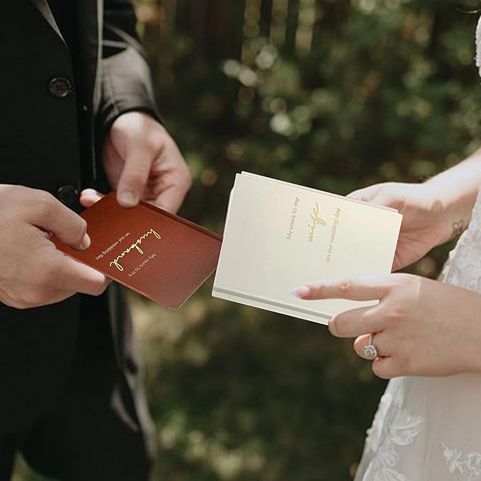 Wedding Vow Books His and Hers-Canvas Linen Foil Embossed, Set of 2 Vow Books Husband and Wife-Wedding Essentials（Terracotta + Milk White）