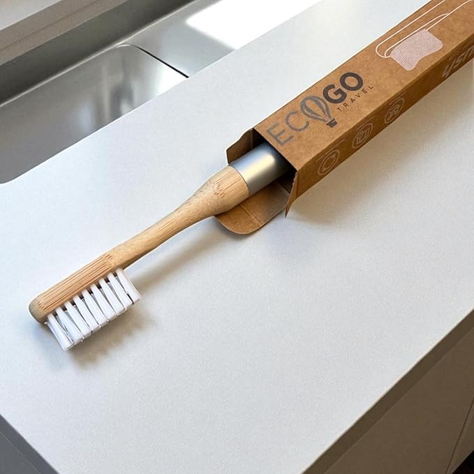 Screwable Toothbrush with Bamboo Head & Aluminum Handle – Eco-Friendly, Compact, Travel-Ready, Self-Standing, Durable, Replaceable Heads for Sustainable Oral Care