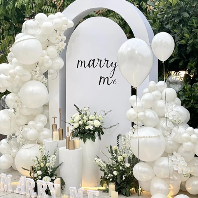 KAWKALSH Pearl White Balloons Different Sizes for Garland Arch, 134pcs Premium Party Latex Balloons for Birthday Party Graduation Wedding Anniversary Baby Shower Party Decoration