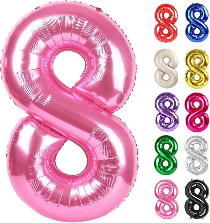 Pink Number 8 Balloon 40 Inch, 8 Balloon Number, 8th Birthday Decorations, Pink Party Supplies for Boys Girls