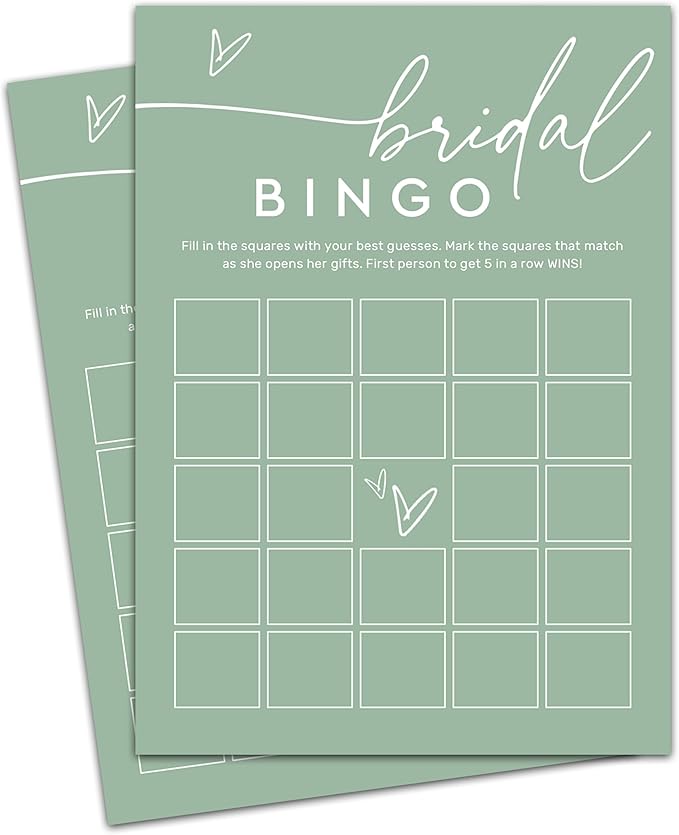 Bridal Bingo Game Cards, Sea Green Bridal Shower Games, 30 Elegant Wedding Game for Bachelorette Engagement Party Reception Supplies - A15