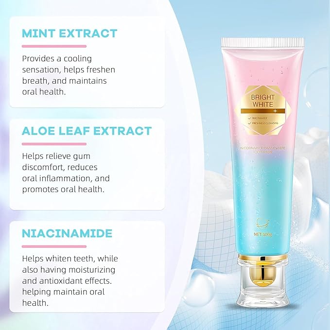 Niacinamide Whitening Toothpaste，Mild Mint for Fresh Breath,24-Hour Fresh Breath,Triple Brightening Niacinamide-Infused Toothpaste，Fluoride-Free Formula Suitable for Sensitive Teeth (3)