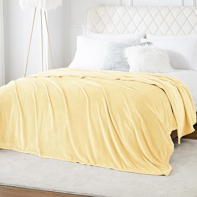 Hansleep Fleece Cream Yellow Throw XL Blanket, Super Soft Flannel Fuzzy Plush Cozy Blanket for All Seasons, Cream Yellow, Throw XL 50x70 Inches
