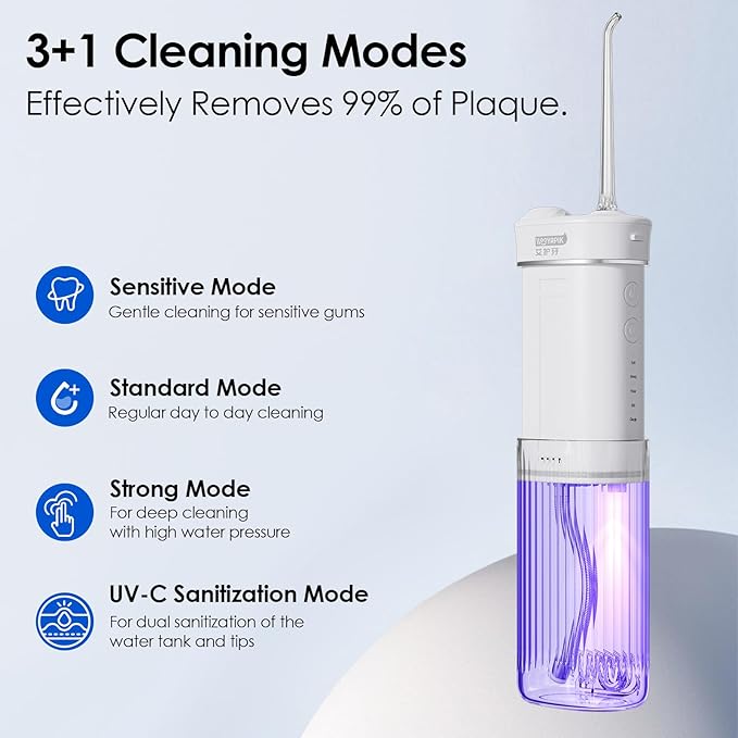 Portable Eco-Friendly Water Flosser 225ML Long-Lasting Endurance Travel Oral Irrigator for Gum Care/Implants/Braces (White)