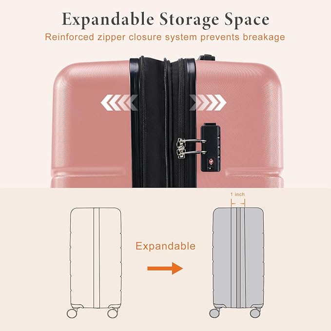 Sweetcrispy Carry on Suitcase, Luggage with Spinner Wheels, Hard Shell ABS, TSA Lock, 24 Inch Pink