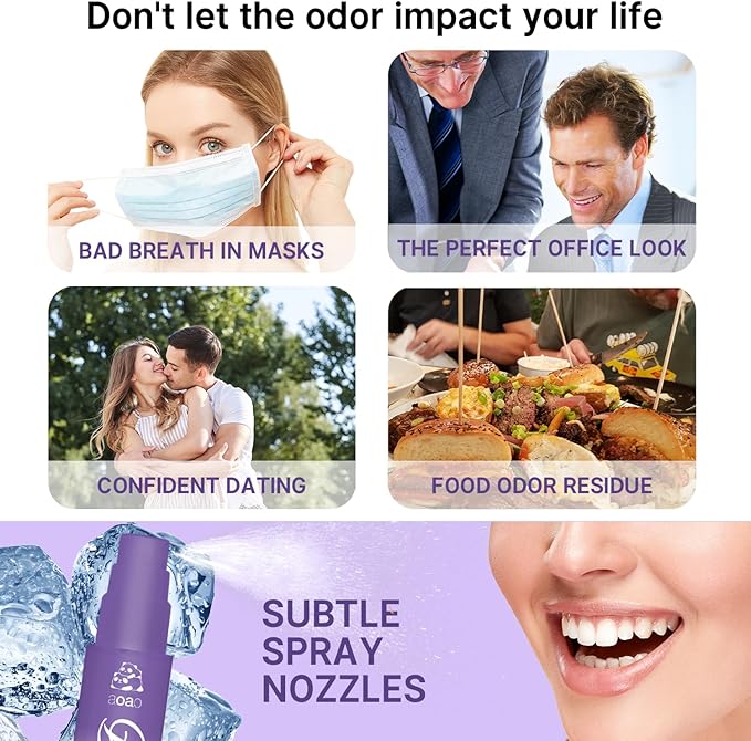 Oral Spray for Adults, Mouth Freshening Spray, Portable Peppermint Oral Freshener, Alcohol & Fluoride-Free Oral Care Mouth Spray, Travel, Dates, Office, Dry & Bad Breath,0.5fl.oz (Purple)